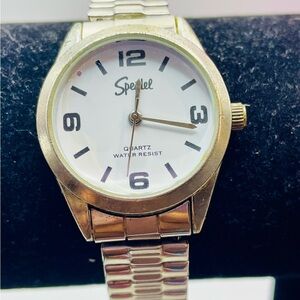 Speidel Express Silver Quartz Watch w/ White Dial, Black Numbers, expansion band
